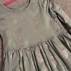 Pink Chicken dress in soft green with silver metallic unicorns!